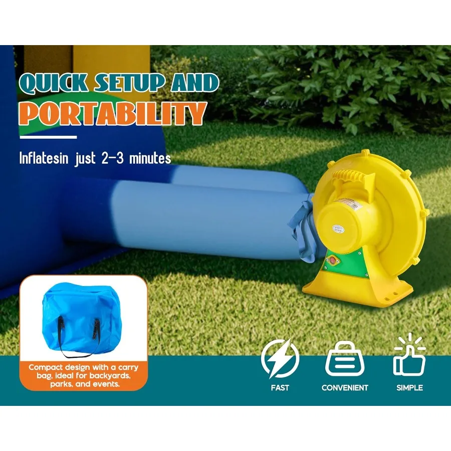 Maison de rebond, videur gonflable avec souffleur d'air, château de saut avec toboggan, château gonflable intérieur extérieur (145,7 × 1181,1 × 6,6 pouces)