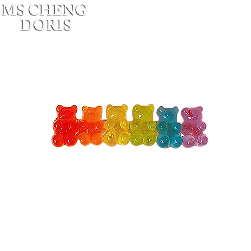 MSCHENGDORIS Candy Color Jelly Bear Hair Clip Women Girl Cartoon Transparent Bear Barrette Fashion Cute Resin Gummy Bear Jewelry