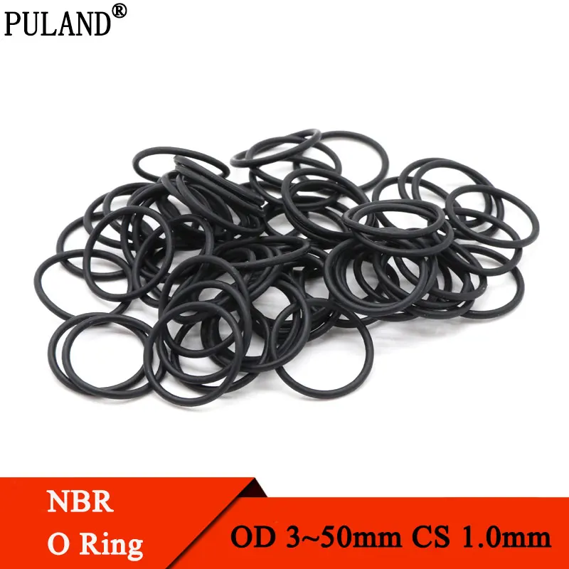 50Pcs NBR O Ring  Gasket Thickness CS 1.0mm OD 3~50mm Nitrile Butadiene Rubber Spacer Oil Resistance Washer Round Shape Black