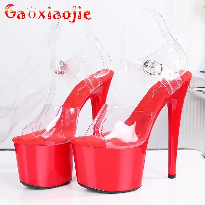 Gaoxiaojie 17CM Summer Women Shoes Sexy PVC Transparen Open Peep Toe Platform High Heels Sandals Women Nightclub Pole Dance Shoe