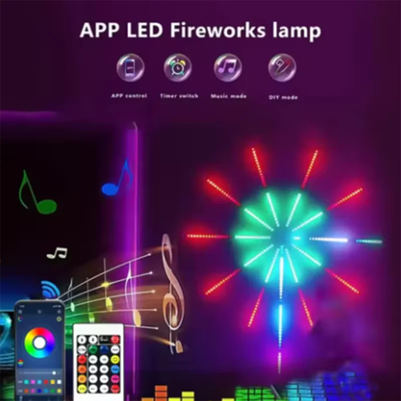 Music Controlled Dream Meteor Firework LED Light Strip RGB Sound Control Indoor Holiday Wall Lights