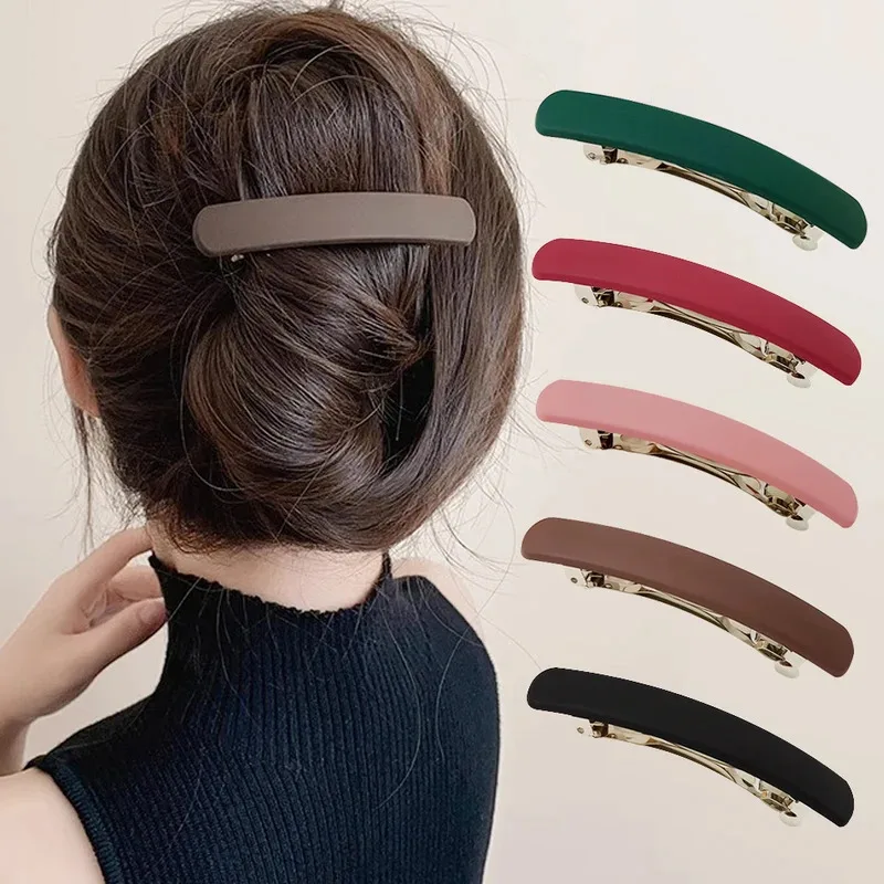 

French Matte Spring Barrettes Non Slip Strong Hold Flat Hair Clips For Ponytail Holder Women Girls Hair Styling Accessories