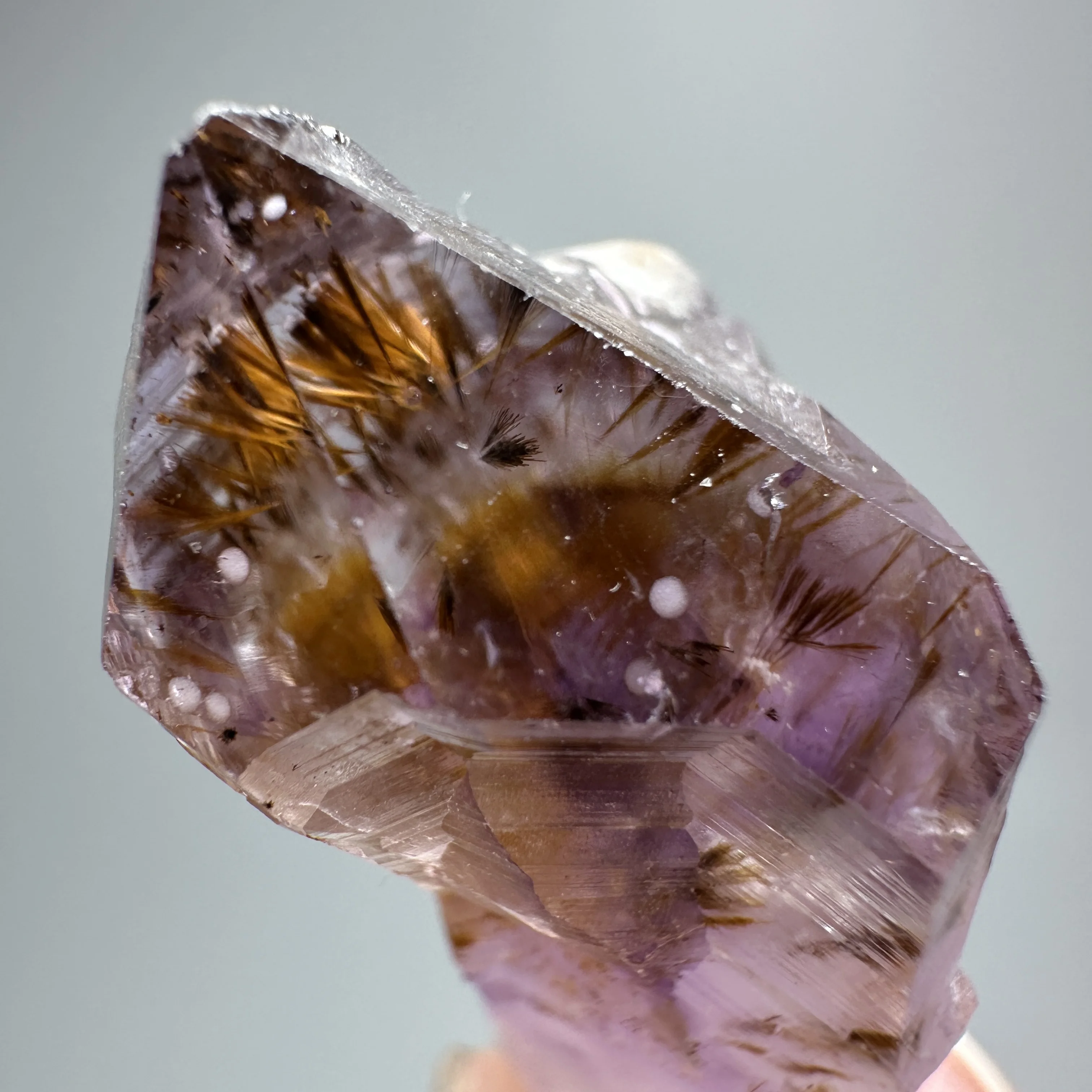 Natural Gold Rutilated Quartz Hair Purple Crystal Amethyst Mineral Specimen healing Stone Home