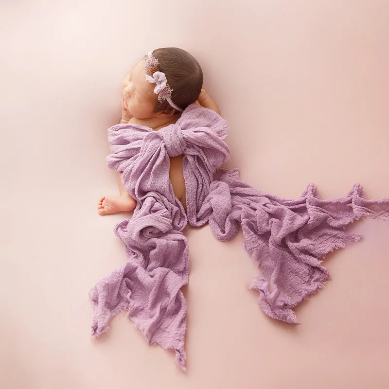 Pasgeboren Fotografie Rekwisieten Baby Swaddle Deken Zachte Hoge Rekbare Wraps Schattige Gebreide Pom Poms Hoed Hoofdbloem Baby Foto Rekwisieten