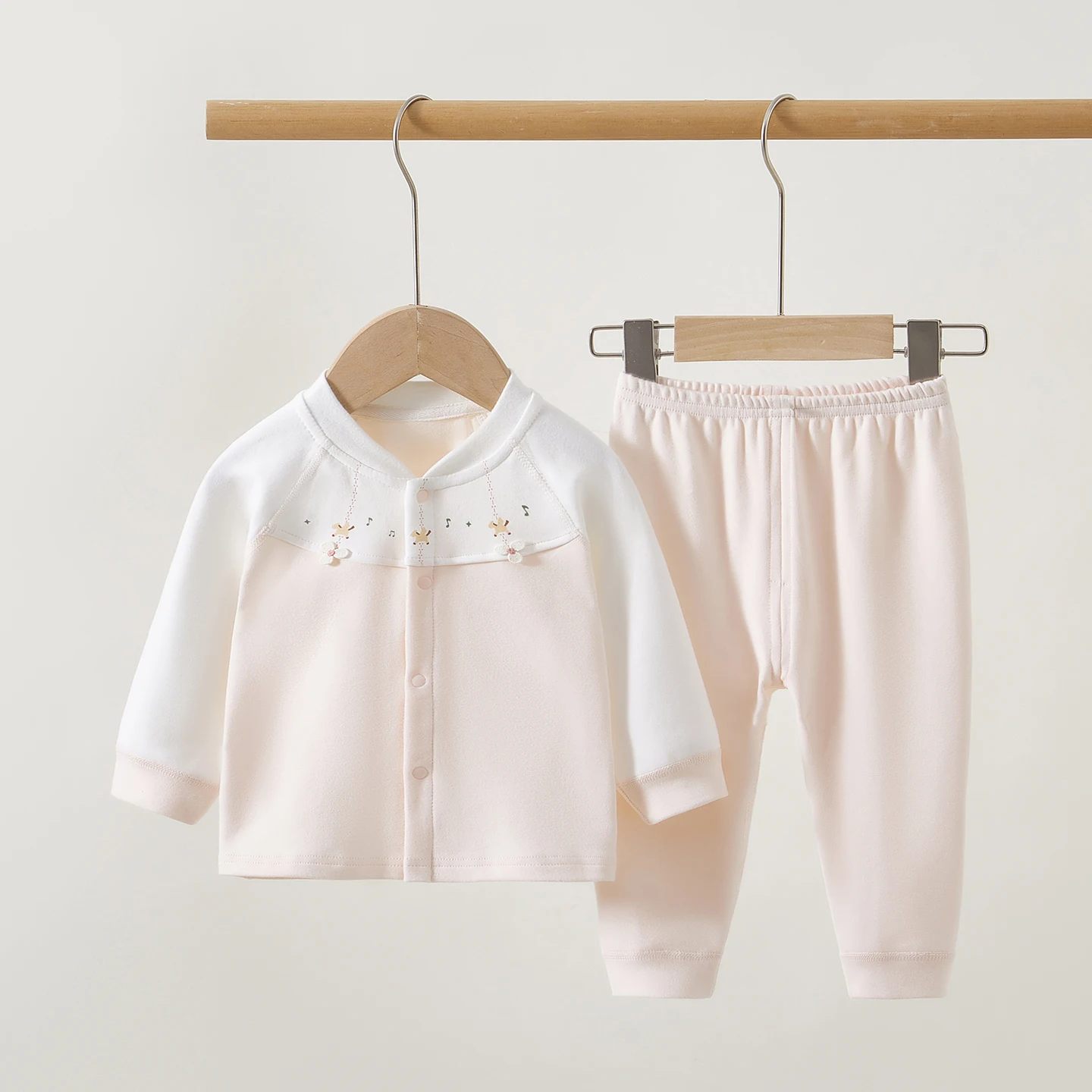 Little Lamb Dudu Autumn/Winter Style Infant Soft Cotton Stand Collar Autumn Clothing Set for Boys and Girls, Thickened Home Wear
