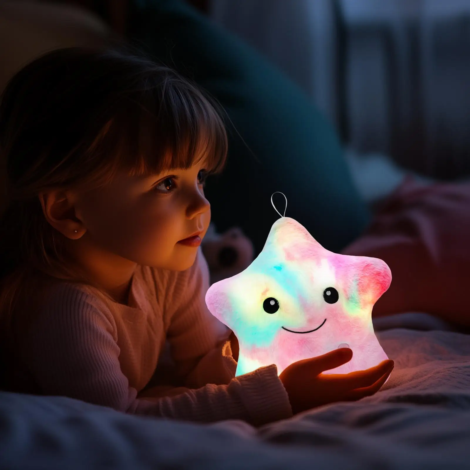 Giocattolo della stella della peluche del cuscino della peluche illuminato per i bambini Giocattolo farcito colorato portatile da 9 pollici per il compleanno di sonno notturno delle ragazze dei ragazzi