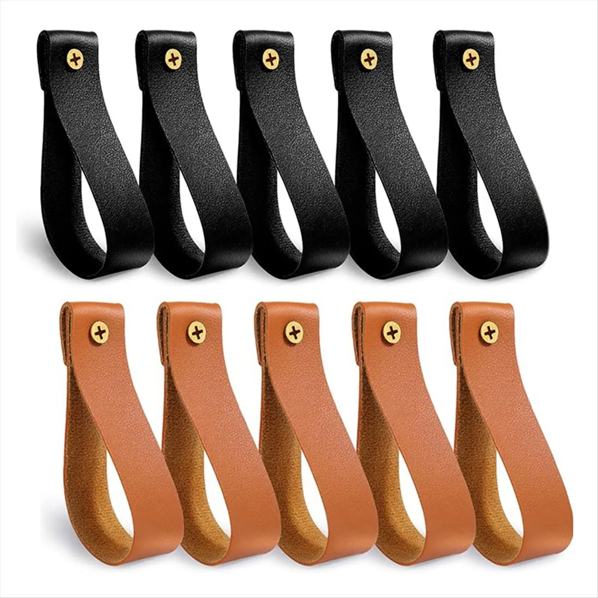 *A91P 10Pcs Leather Curtain Rod Holder,Leather Curtain Rod Bracket,PU Leather Loop Strap for Wood Curtain Rod,Strap Wall Hooks