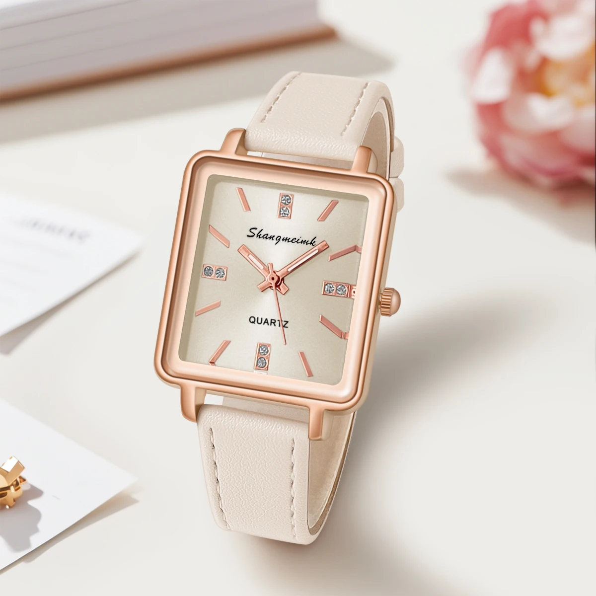 Fashionable Luxury Elegant Minimalist Women's PU Leather Quartz Wrist watch Student Business Gift