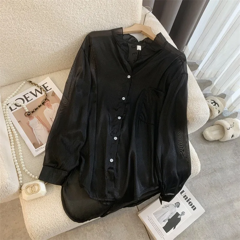 

Summer New Style Women's Loose Fit Sun Protection Shirt Outerwear Thin Trendy Design Commuting Style Button Long Sleeve
