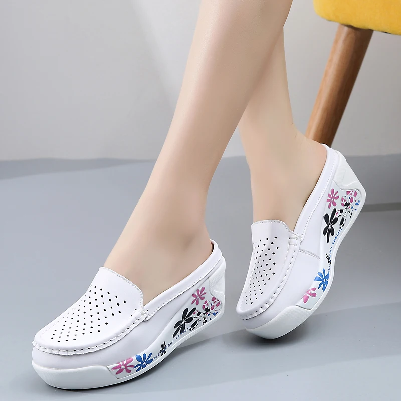 Women\'s shoes Summer hollow Korean version slope with single leather casual women\'s shoes thick-soled sponge cake mother shoes