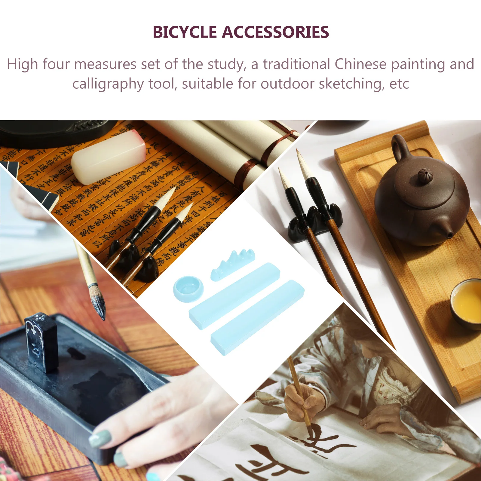 

4Pcs Calligraphy Plastic Paperweight Pen Rack Set Office Desk Decor Stationery Supplies Chinese Four Precious Articles Writing