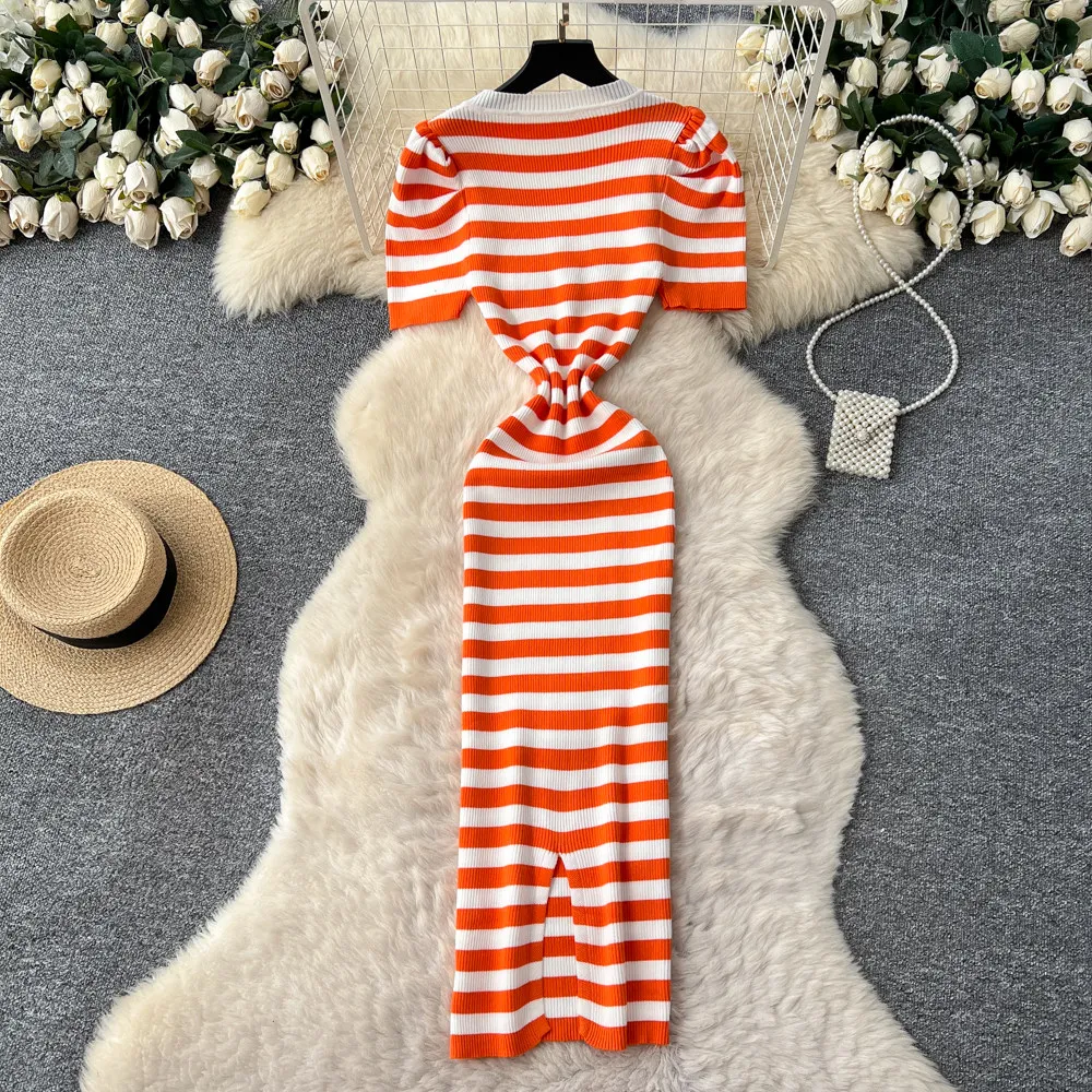 Realeft verão vintage listrado feminino malha envoltório vestidos 2026 novo decote em v manga curta casual bainha lápis vestido feminino