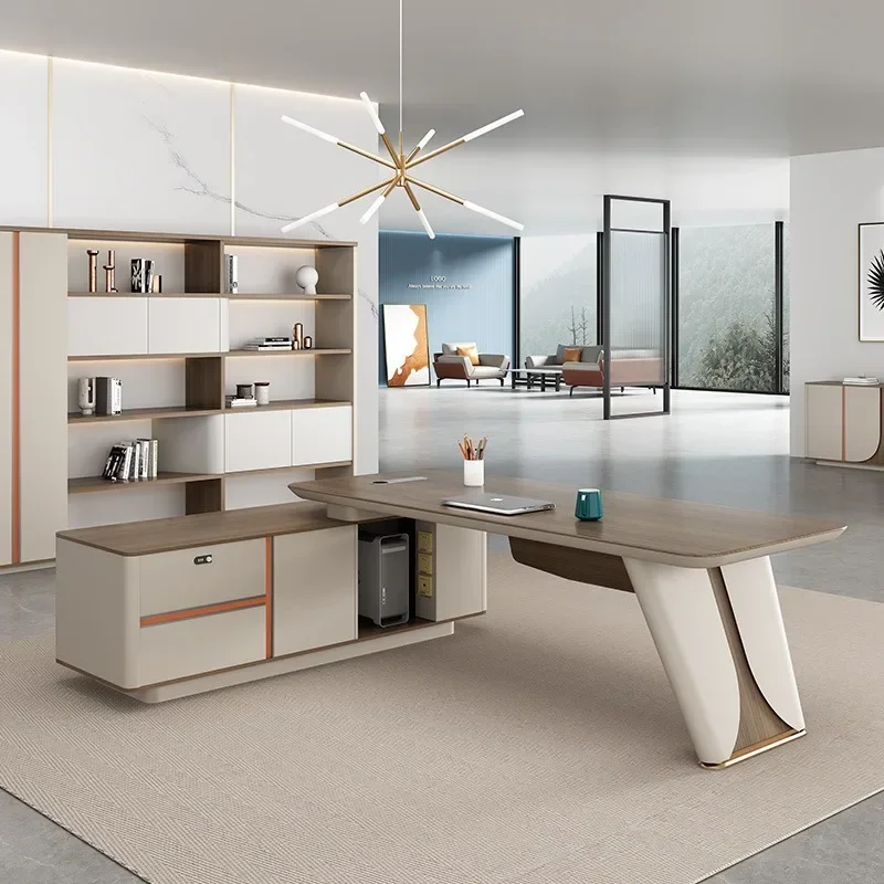 

Office Desk Simple Modern President Manager Table and Chair Set Light Luxury Paint High-End Office Desk Office Furniture