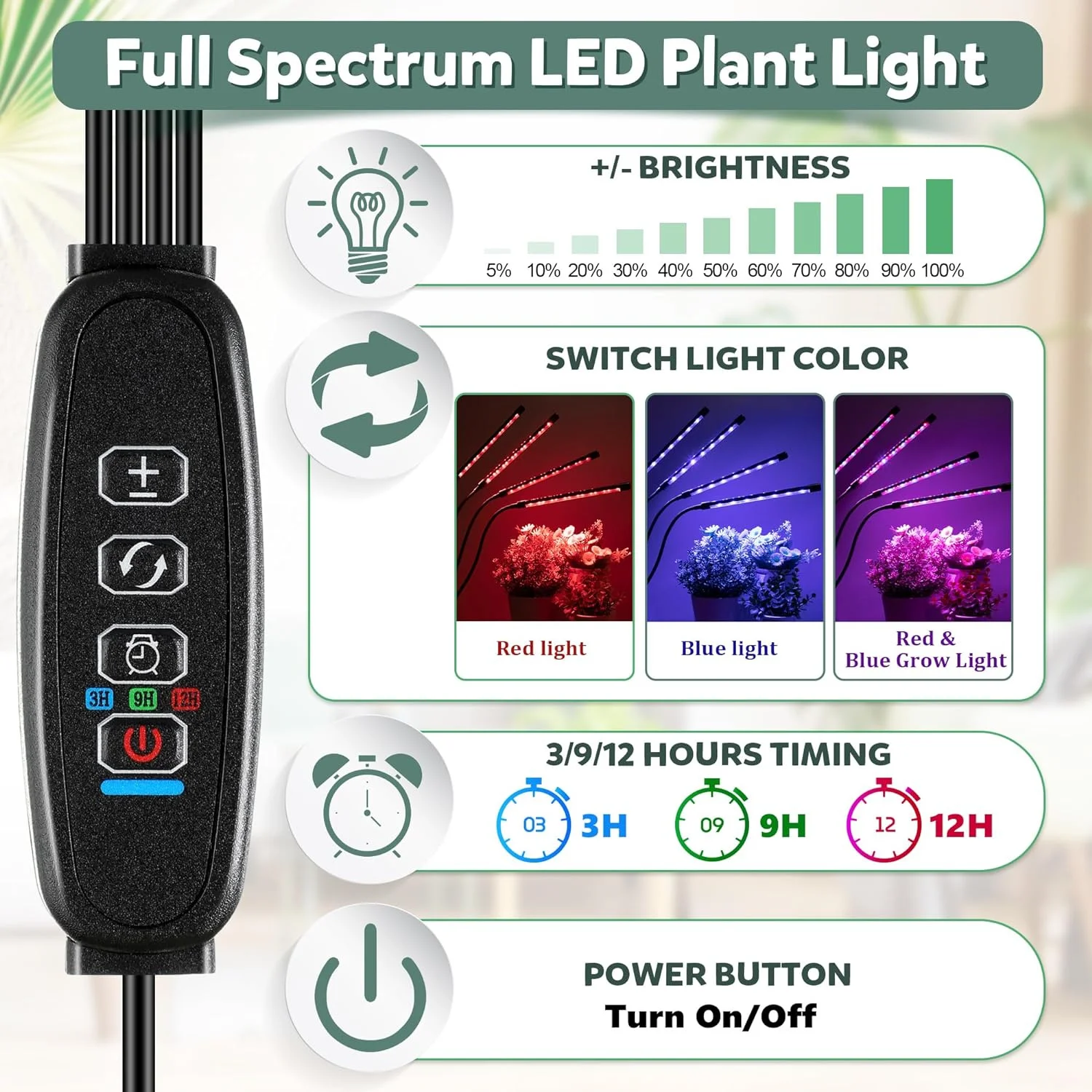 LED USB Grow Light Plants 5V Full Spectrum Light Home Flower Seedling Clip Phyto Lamp Dimmable Timing Control 3/9/12Hours