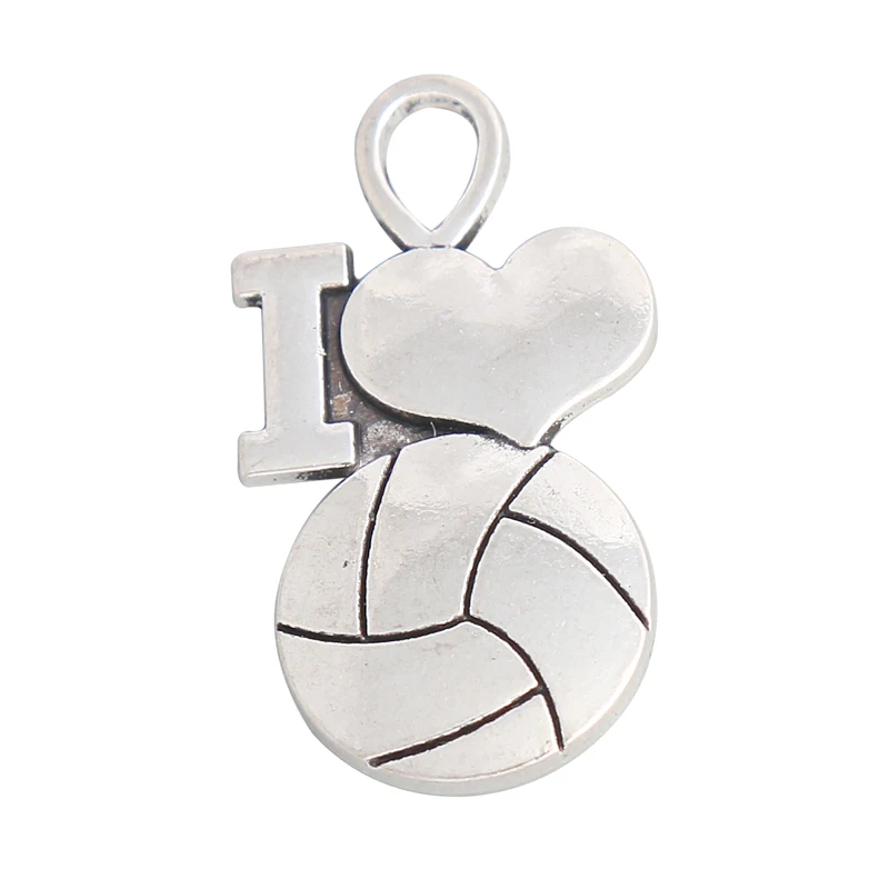 10pcs Fashion I Love Volleyball Alloy Sporty Charms 17*36mm AAC151