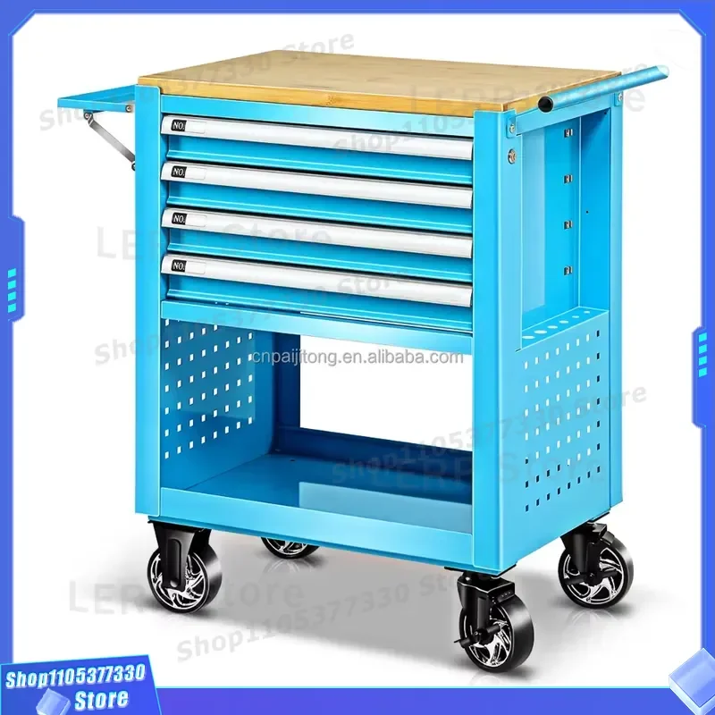 Mobile Tool Cabinet with Wooden Top Garage Workshop Storage Trolley Heavy Duty Rolling Toolbox Drawer Organizer for Mechanics