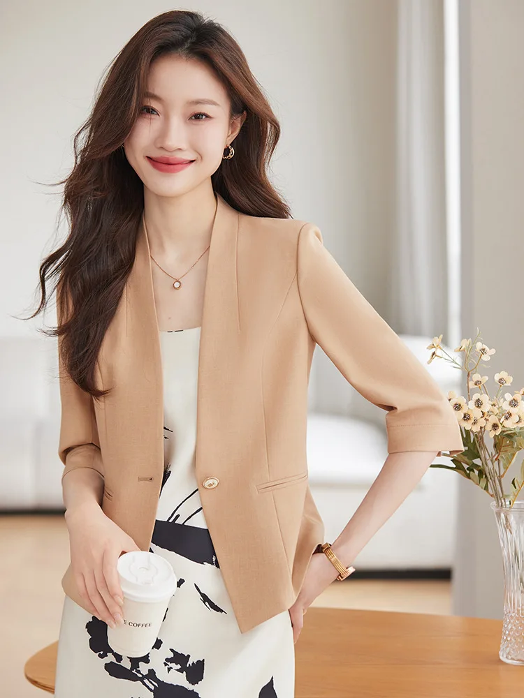 

Women's Three-Quarter Sleeve Suit Jacket Summer2024New Temperament Leisure Small Slim Fit Thin Looking Suit Top