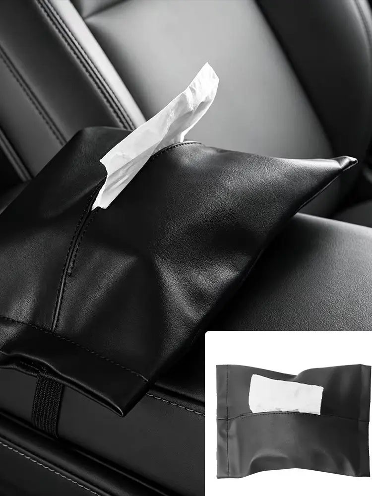 For Tesla Model 3 Highland Model Y Juniper Model Y/3/YL Leather Car Headrest Center Console Tissue Box Napkin Holder Storage Bag