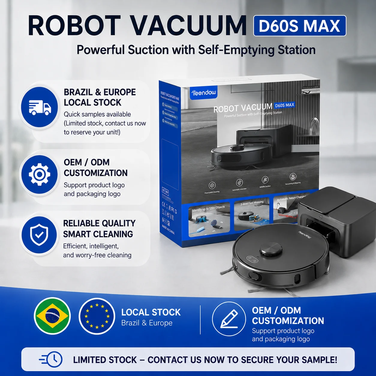 

D60S Max 6000Pa Aspiradora Robot Intelligent Self Mopping Vacuum Cleaner Robot Wet And Dry With Water Tank