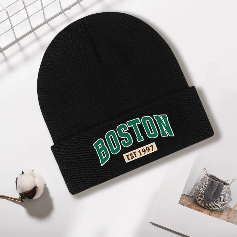 

Vintage Minimalist Boston1997Printed Autumn and Winter Fashionable Warm Knitted Hat for Men and Women Outdoor Universal Style