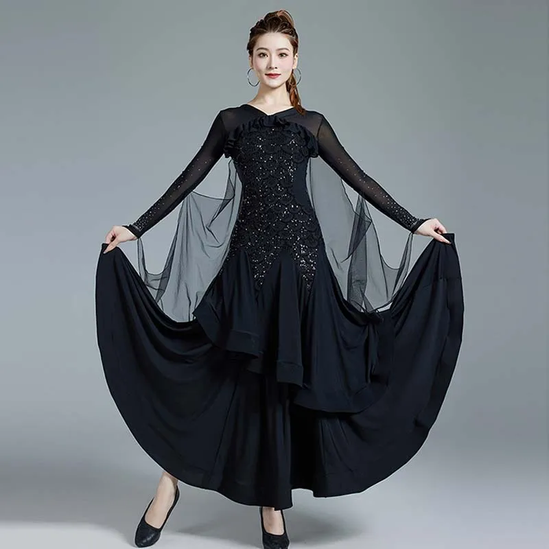 

Black Ballroom Standard Competition Dresses Tango Performance Costume Waltz Modern Dancing Suit Elegant Social Women's Dress New