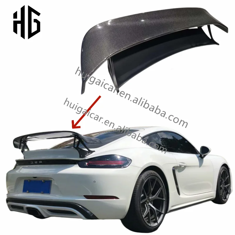 

Carbon Fiber Car Rear Wing Trunk Lip Techart Style Spoiler Special Tail Spoiler for Porsche 718 Cayman Boxster 2016-2020