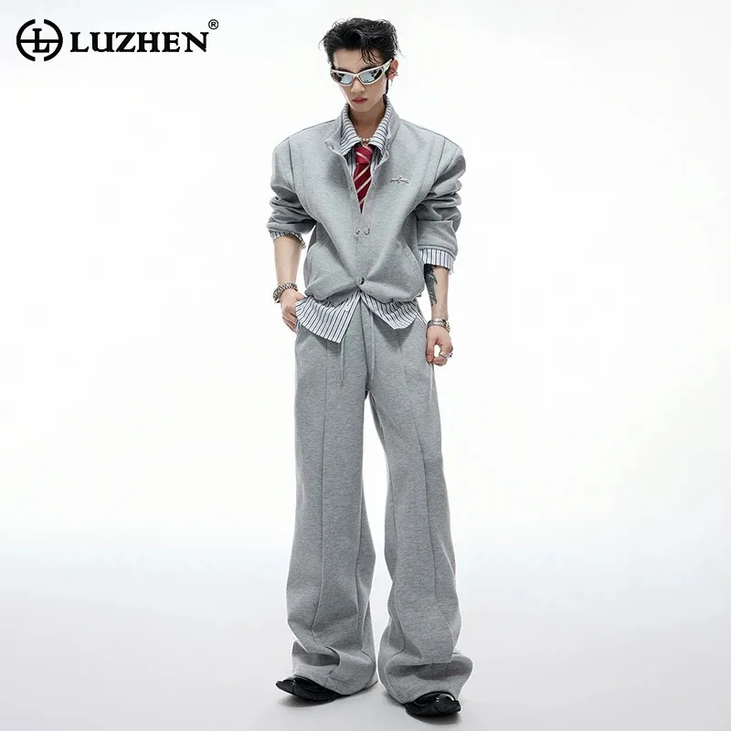 

LUZHEN 2025 Autumn Original Fake Two Piece Design Double Layer Shirt Coat Men's Fashion Handsome Solid Color Casual Pants JY4154