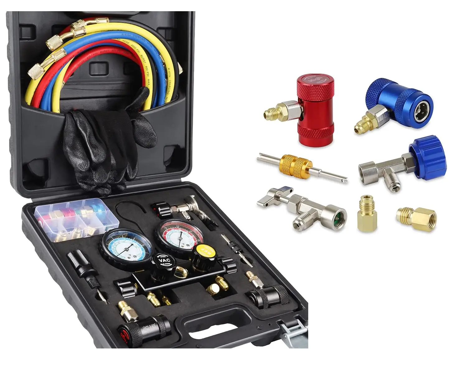 

AC R1234YF/R134A Gauge Set with Manifold, Quick Couplers & Can Tap