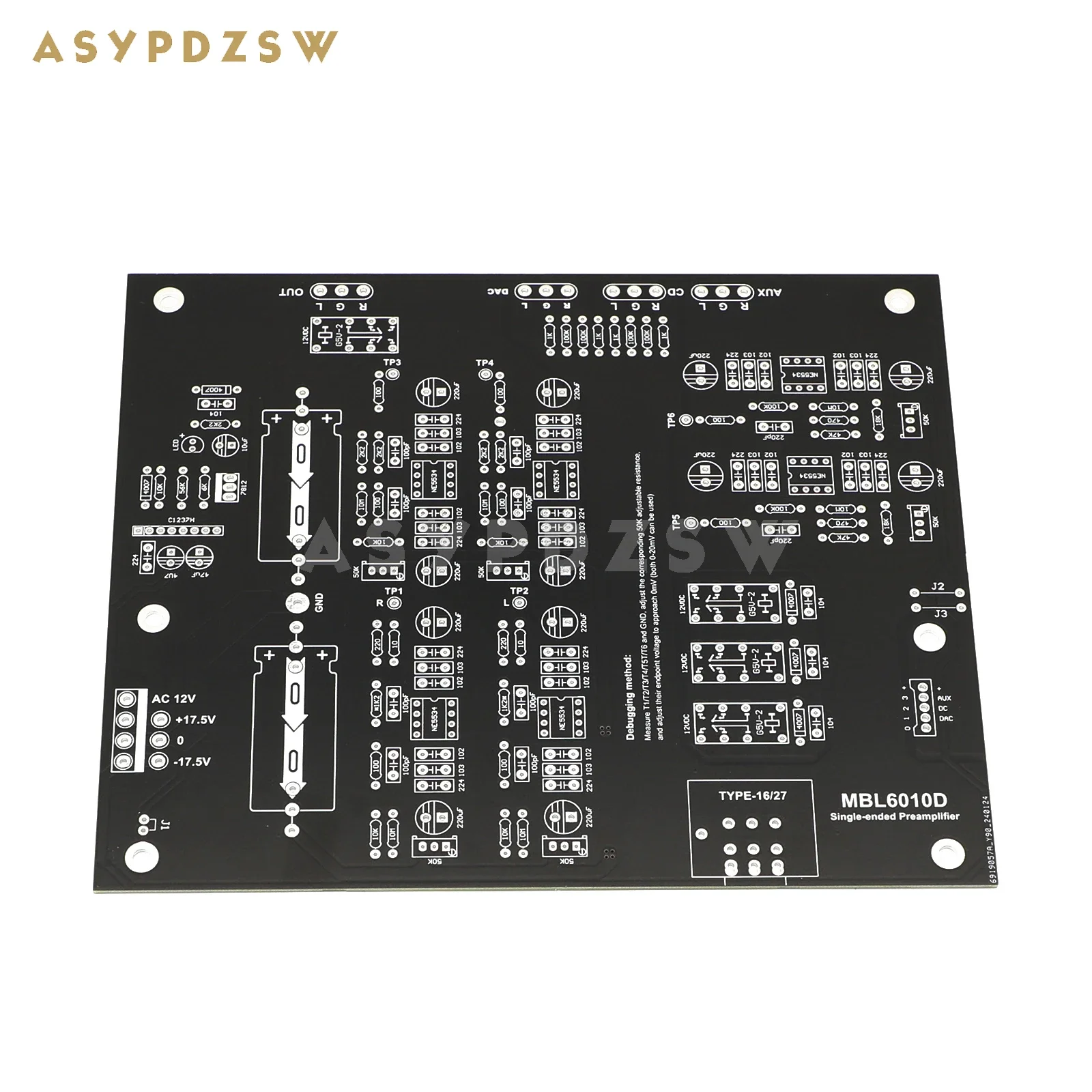 HIFI 6010D Stereo Single-ended Preamplifier Bare PCB Base on M-B-L 6010 Preamp Circuit 3 Way in and 2 Way out