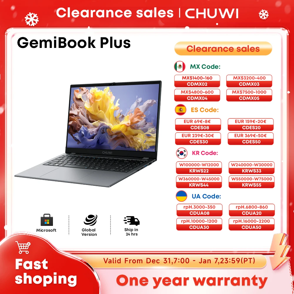 Notebook CHUWI GemiBook Plus Laptop Intel N100 Grafische kaart voor 12e generatie 1920*1080P 8GB RAM 256GB SSD 15.6 "IPS Windows 11 computer