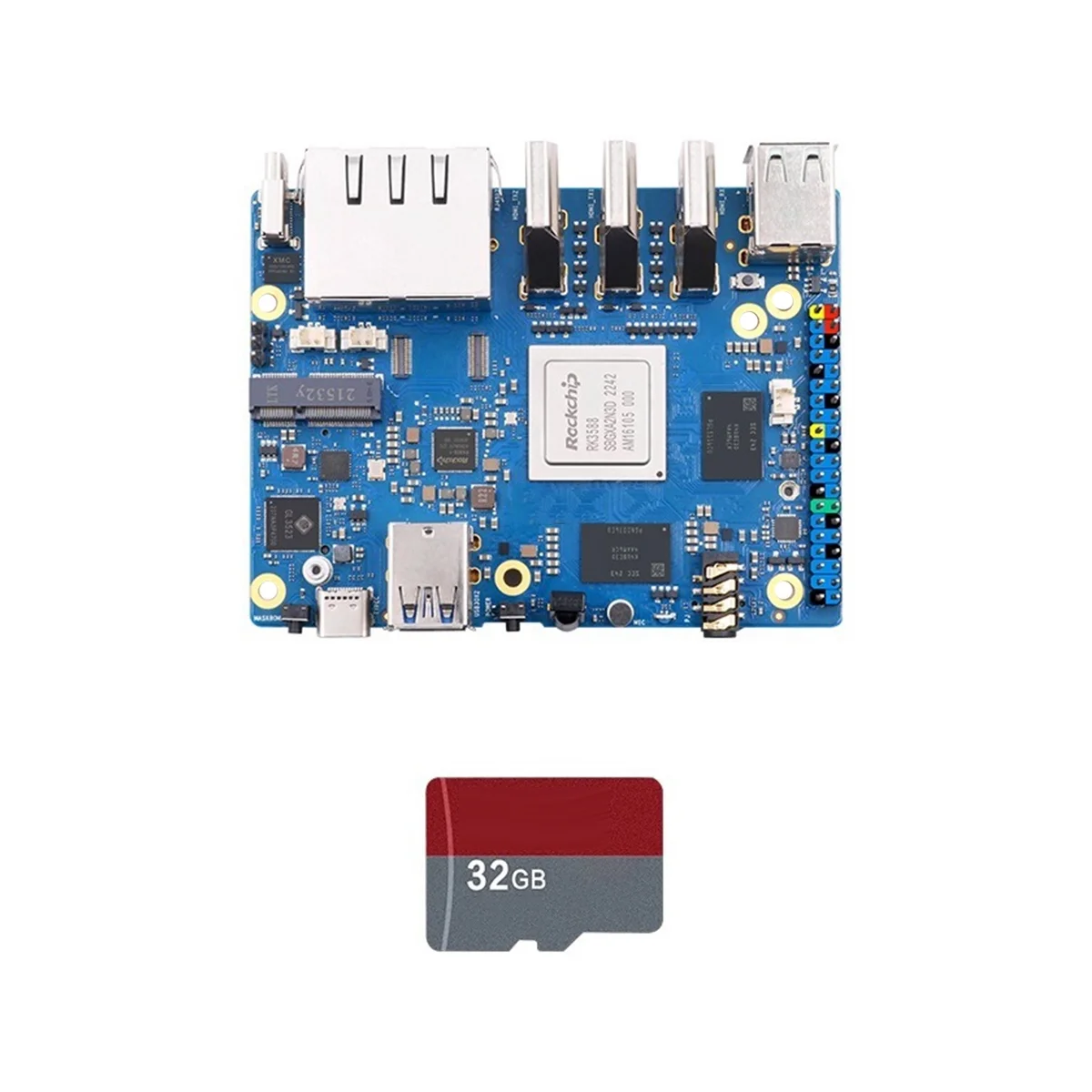 For Orange Pi 5 Plus Development Board 4G+32G Memory Card RK3588 64Bit 2.5G M.2 Slot Support 2230 Wi-Fi 6 BT Module