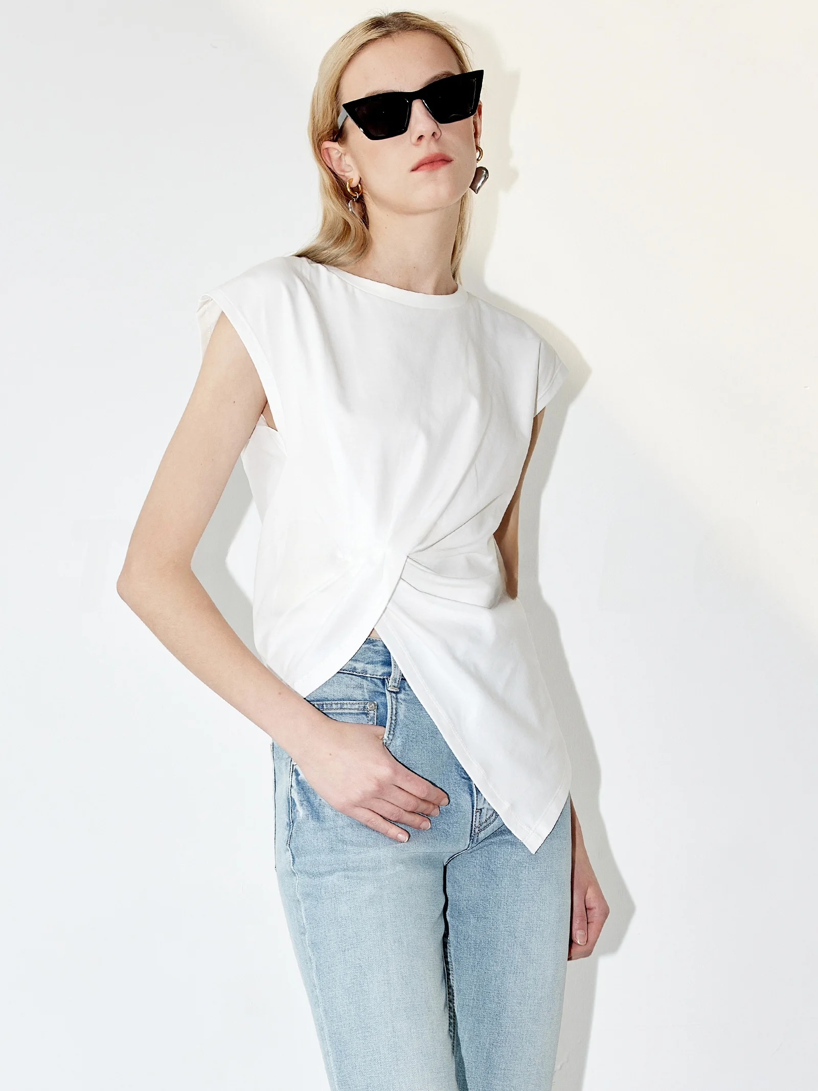 

Женская футболка Loose Knot ort Sve, летняя, повседневная, удобная, однотонная, премиум-класса, с круглым вырезом и дизайном с завязками