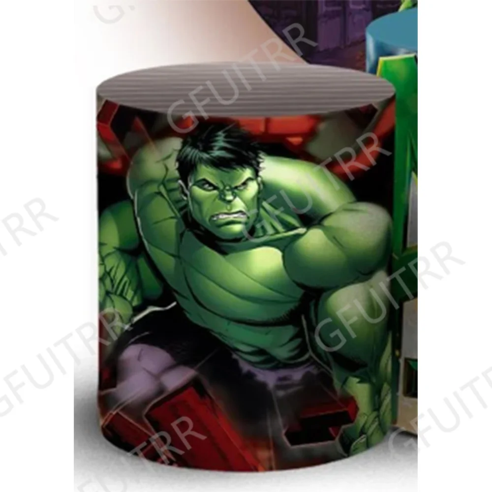 Telón de fondo redondo de Los Vengadores, Hulk, Smash, fiesta de cumpleaños de niño, telón de fotografía, tema de superhéroe, cubierta de cilindro circular, decoraciones, utilería para fotos