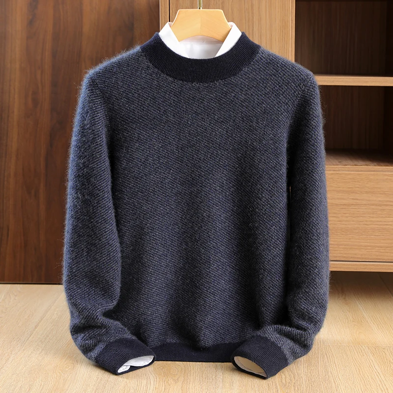 

Мужской высококачественный брендовый утолщенный деловой повседневный осенне-зимний свитер из 100% чистого кашемира с полувысоким воротником