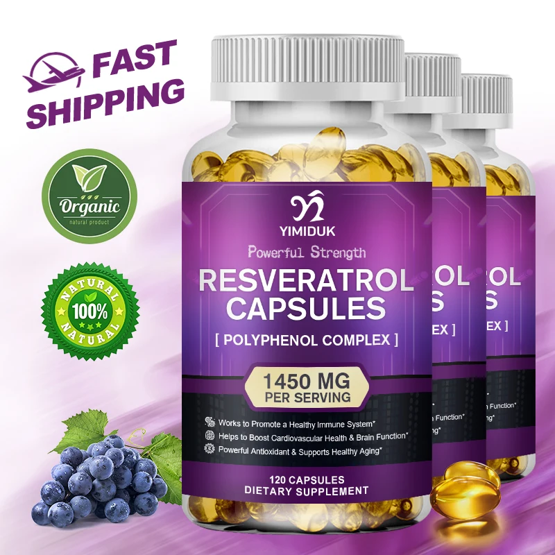 

Resveratrol Capsules, Antioxidant Supplement, Natural Trans-Resveratrol Pills, for Anti-Aging, Immune System&Brain Function