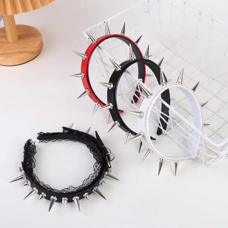 

New Sale Fashion Gothic Punk Goth Headwear Women Headband Girls Rivets Headwear Cosplay Headdress Lace Hair Accessories