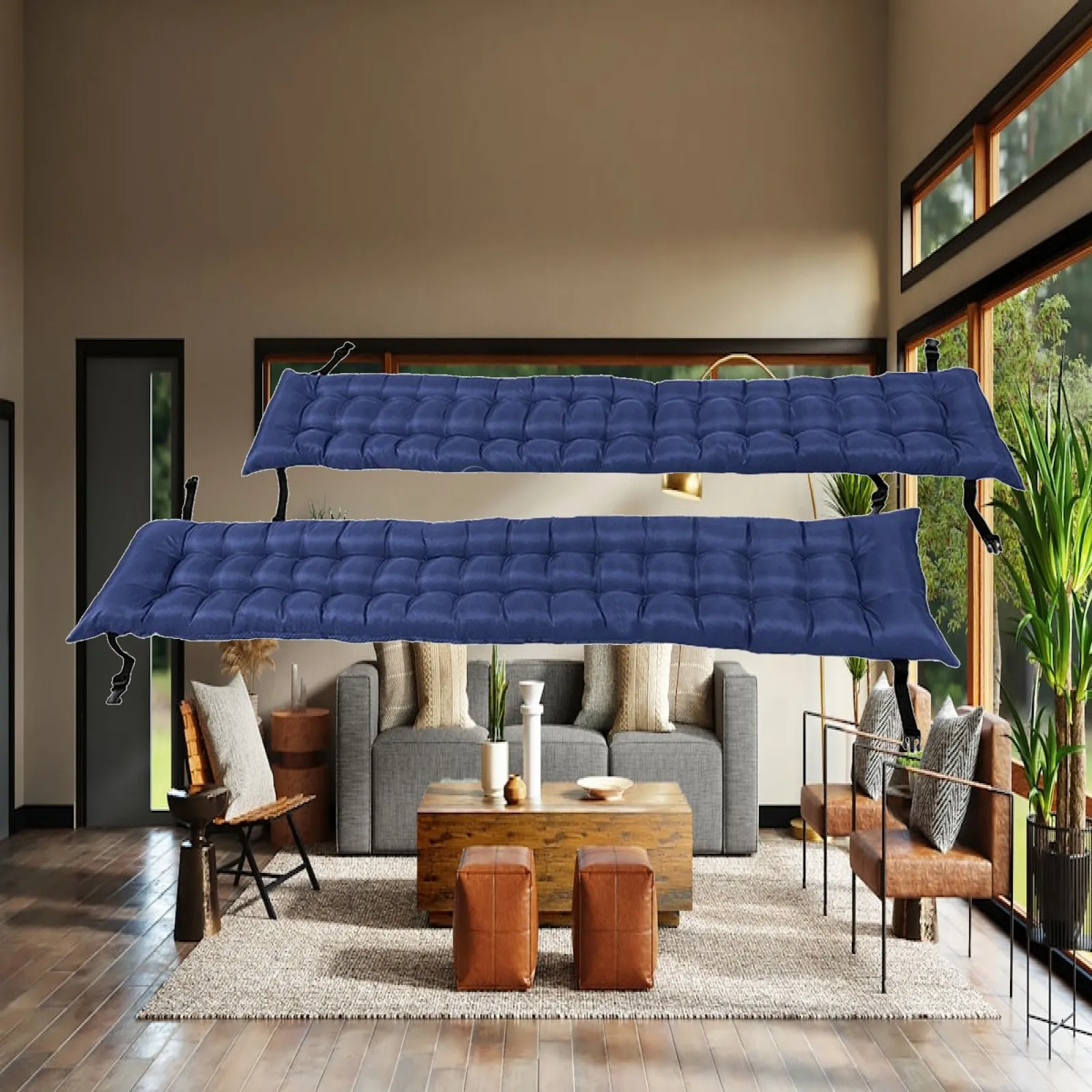 2 Pieces Oxford Cloth Bench Cushion Soft Long Bench Cushion Quilted Seat Pad Non-Slip Rocking Chair Pad Breathable for Garden