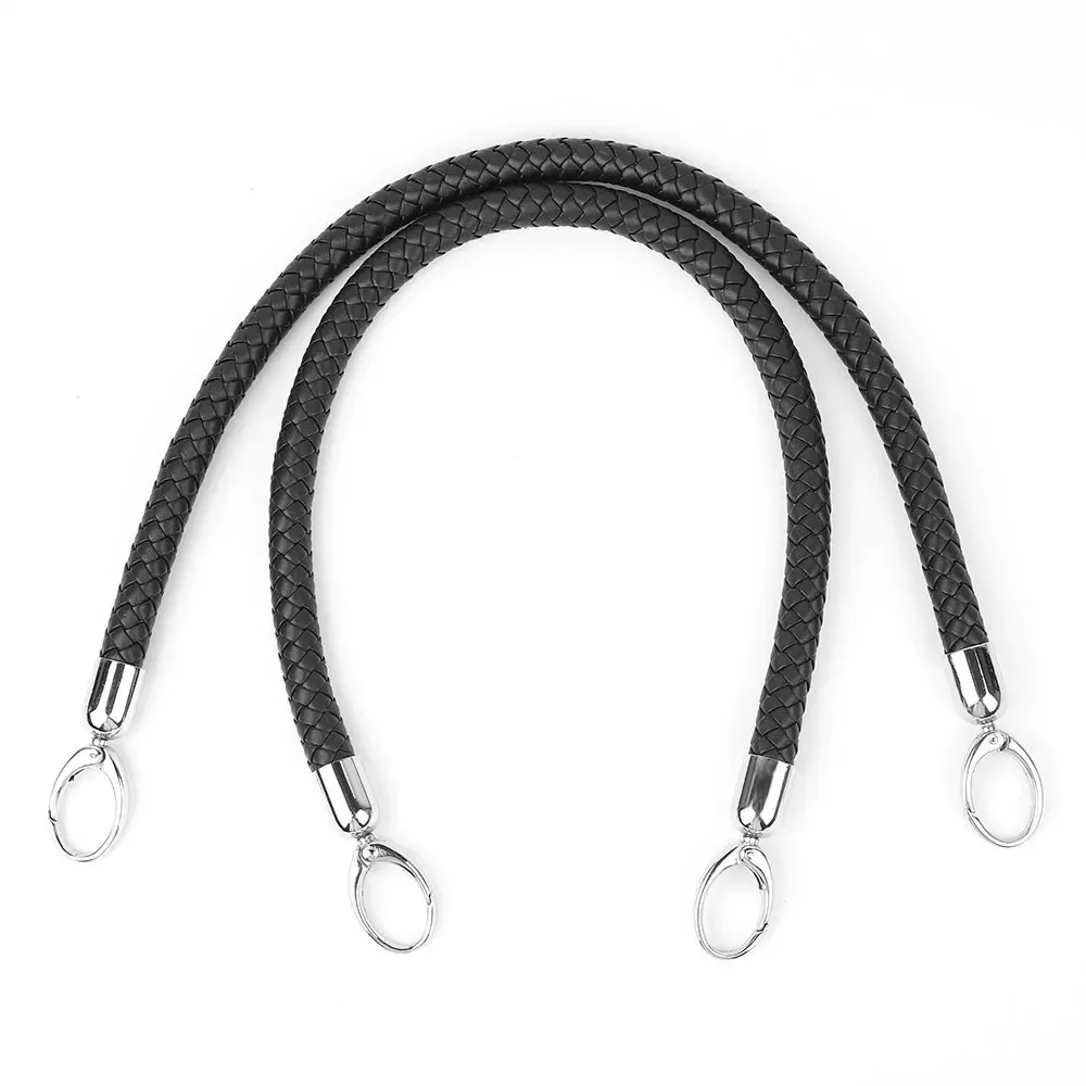 PU Leather Black Braided Rope Handles for Handbag Shoulder Bag Strap Handmade Bag DIY Accessories Silver Metal Hook Buckle 2Pcs