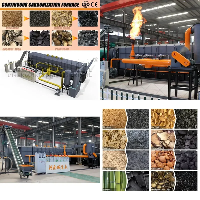 Continuous Carbonization Kiln for Wheat Straw Biomass Residues Smokeless Coconut Shell Charcoal Briquette Production Line