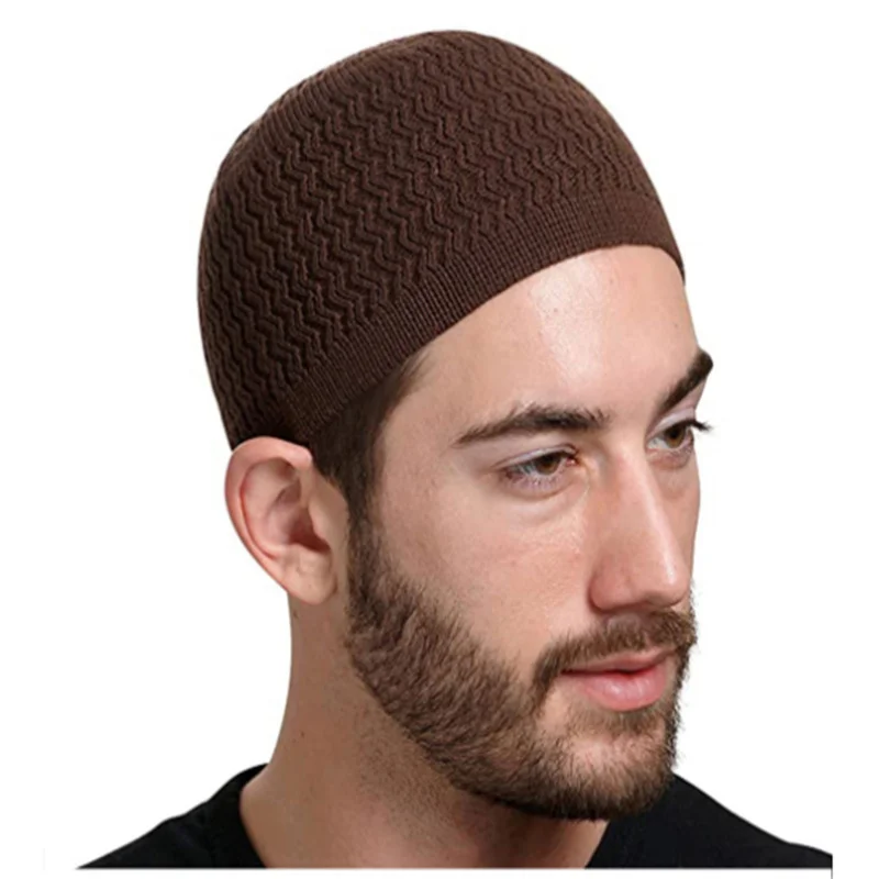 Winter Knitted Muslim Men Prayer Hats Unisex Beanies Cap Warm Islamic Ramadan Jewish Kippah Homme Hat Men\'s Wrap Head Caps