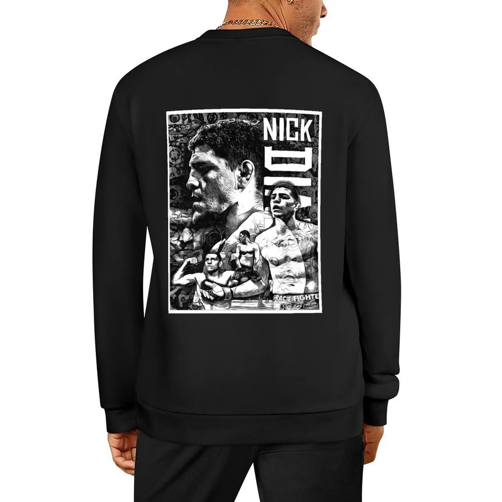 

Nick Diaz Black and White Drawing Pullover men's sweat-shirt japanese style aesthetic clothing men's autumn clothes hoody