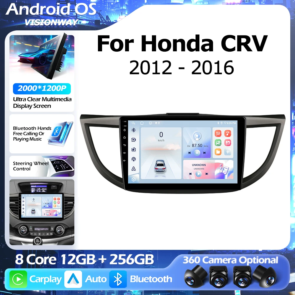 

Android 16 For Honda CRV CR-V 2012-2016 GPS Navigation Multimedia Player Auto Wireless CarPlay WIFI 4G DSP RDS Cooling Fan