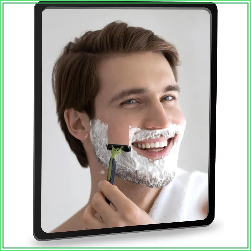 Fog Free Shower Mirror (9x7 in) 3M Adhesive, Shatterproof & Child Safe, Rectangular Black Frame