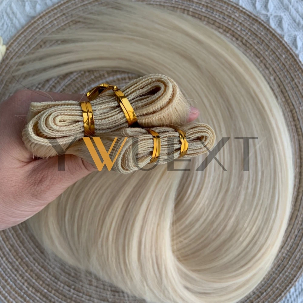 Straight Human Hair Weaves Remy Human Hair Bundles Sew In Weft Extensions Straight Blonde 50g 12