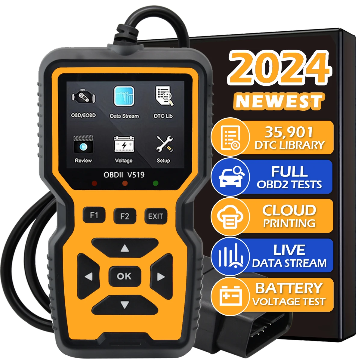 Car OBD2 Scanner Diagnostic Tool Code Reader, Car Voltage Tester Engine Fault Code Scanner, Charging Tester Diagnostic Tool V519