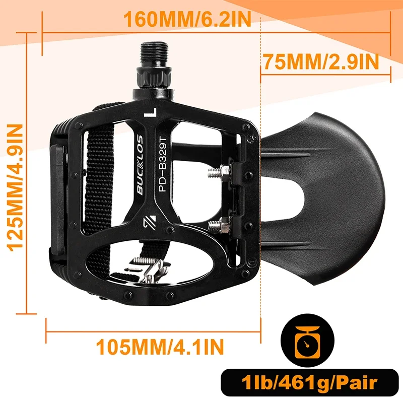 BUCKLOS PD-B329T Indoor Spinning Bike Pedals 9/16inch Mountain Bike Pedal with Toe Clip Indoor Exercise Bicycle Pedals Bike Part