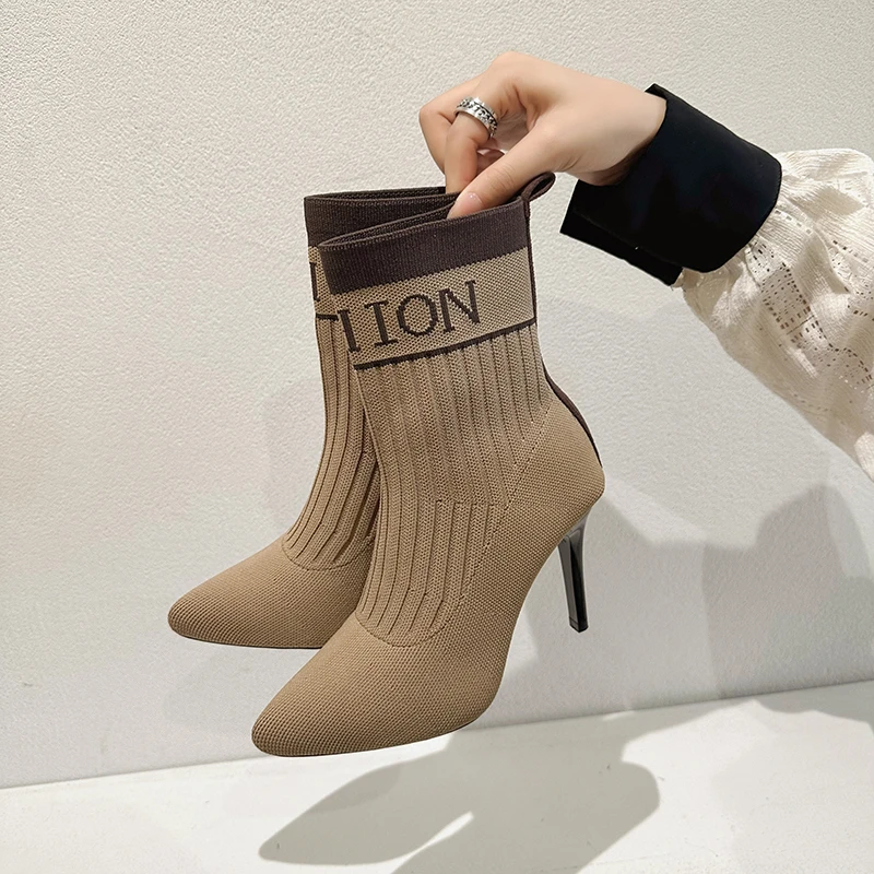 

High Heels Women Ankle Sock Boots Sexy Pointed Toe Shoes Autumn 2025 New Dress Stiletto Shoes Chelsea Boots Woman Pumps Botas