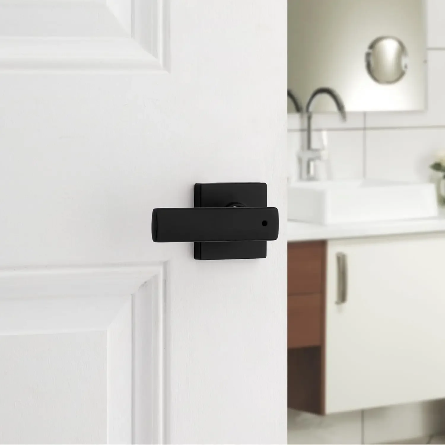 Breton Interior Privacy Door Handle with Lock 10 Pack, Door Lever for Bathroom and Bedroom, Matte Black Reversible Keyless Turn