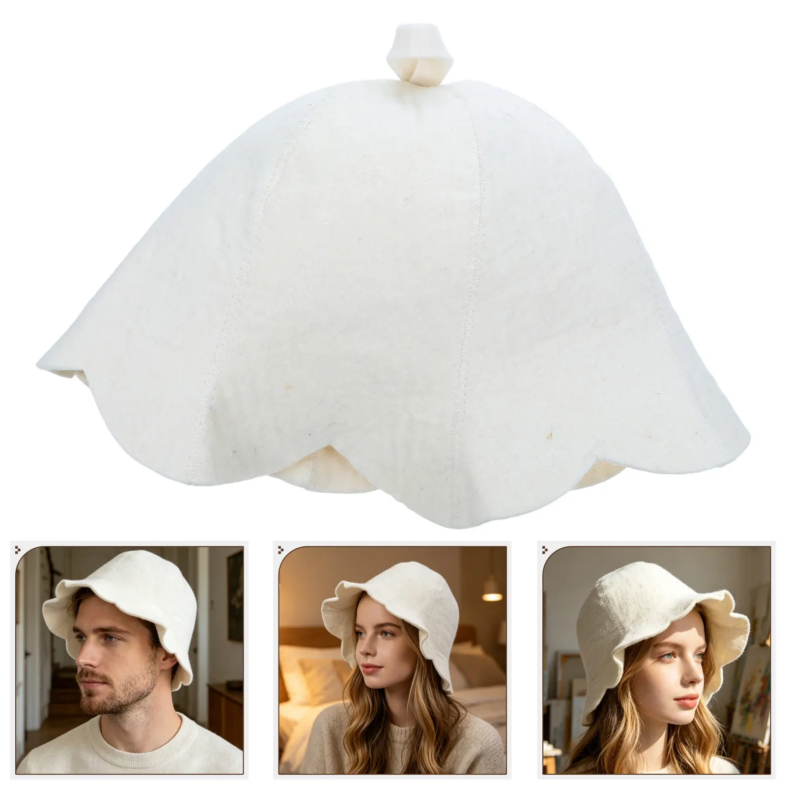 Wool Sauna Cap Hand-Stitched Felt Hat for Steam Room, Banya, Spa – Natural Insulating & Comfortable Headgear