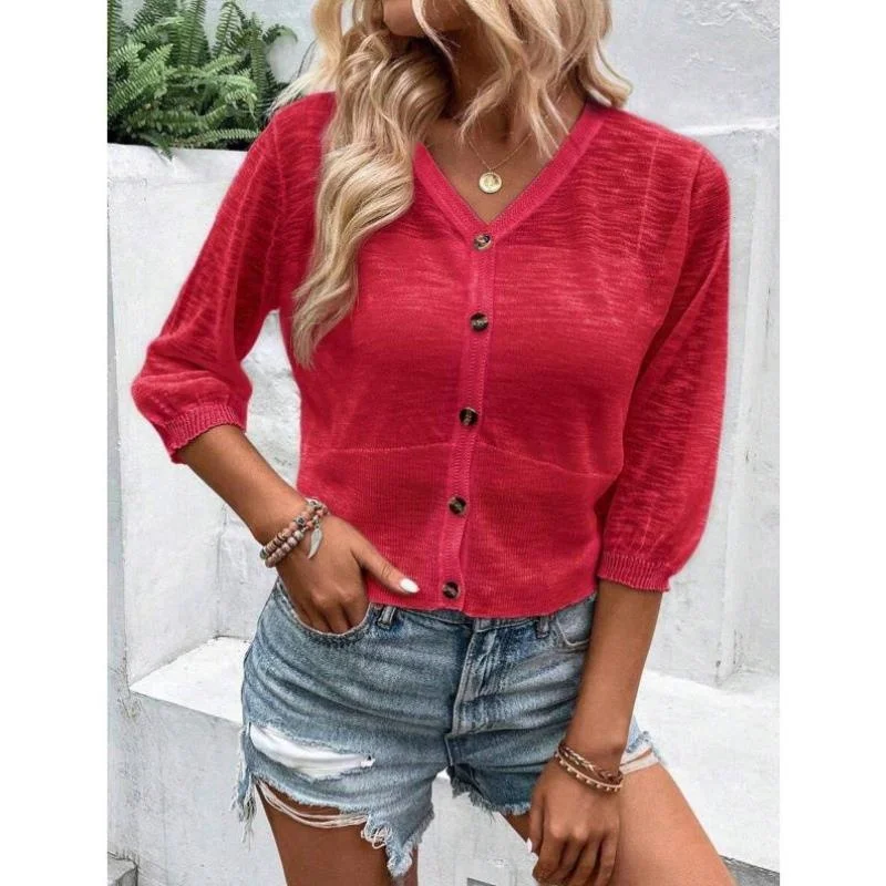 Kardigan Wanita Kasual Kancing Tunggal Tipis Berbahan Rajut Model Cross-Border Sle Sweater Ci Walk Inner Wear Kerah Sembilan...